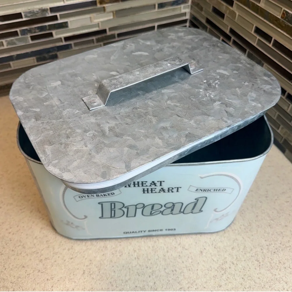 Vintage Galvanized Metal Bread Box Wheat Heart Bread Farmhouse Rustic Decor